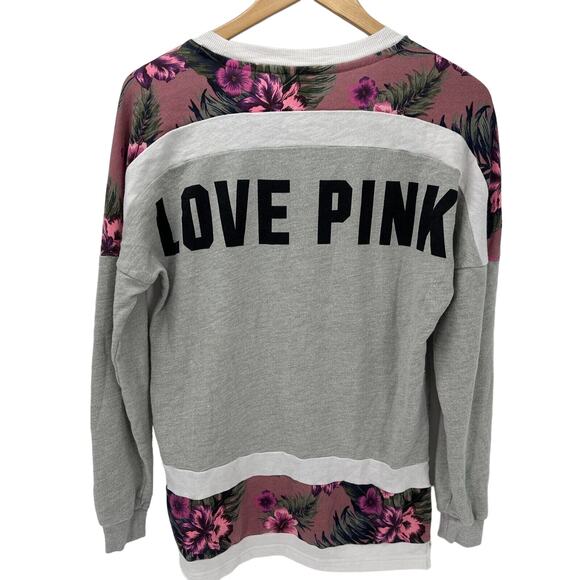 Victoria's Secret Sweatshirt Womens XS Gray LOVE PINK Pullover Floral Oversize - Picture 2 of 7